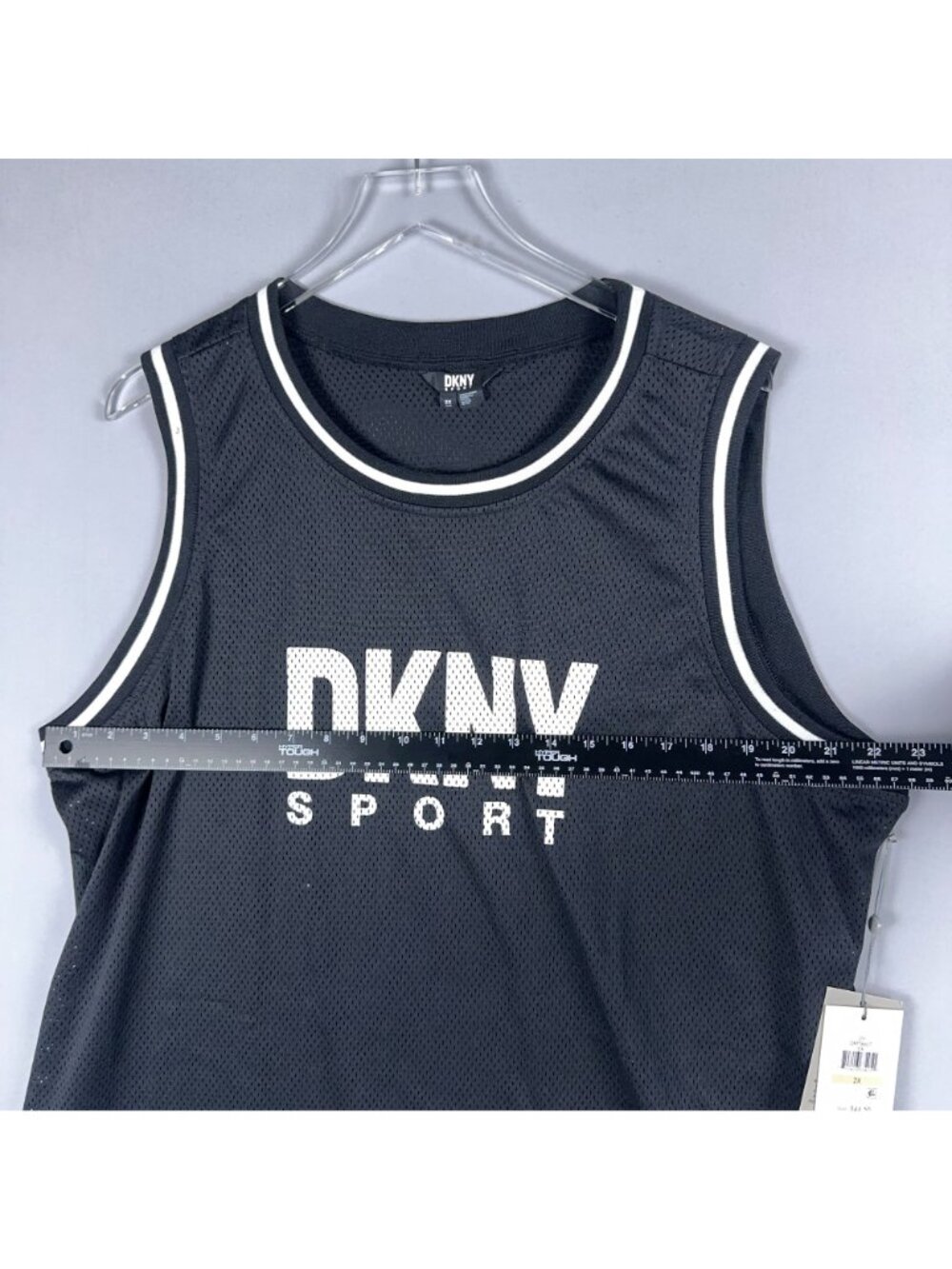 DKNY Sport Tank Top Size 2X Mesh Basketball Black Sleeveless White Logo Was $44. - Picture 10 of 12
